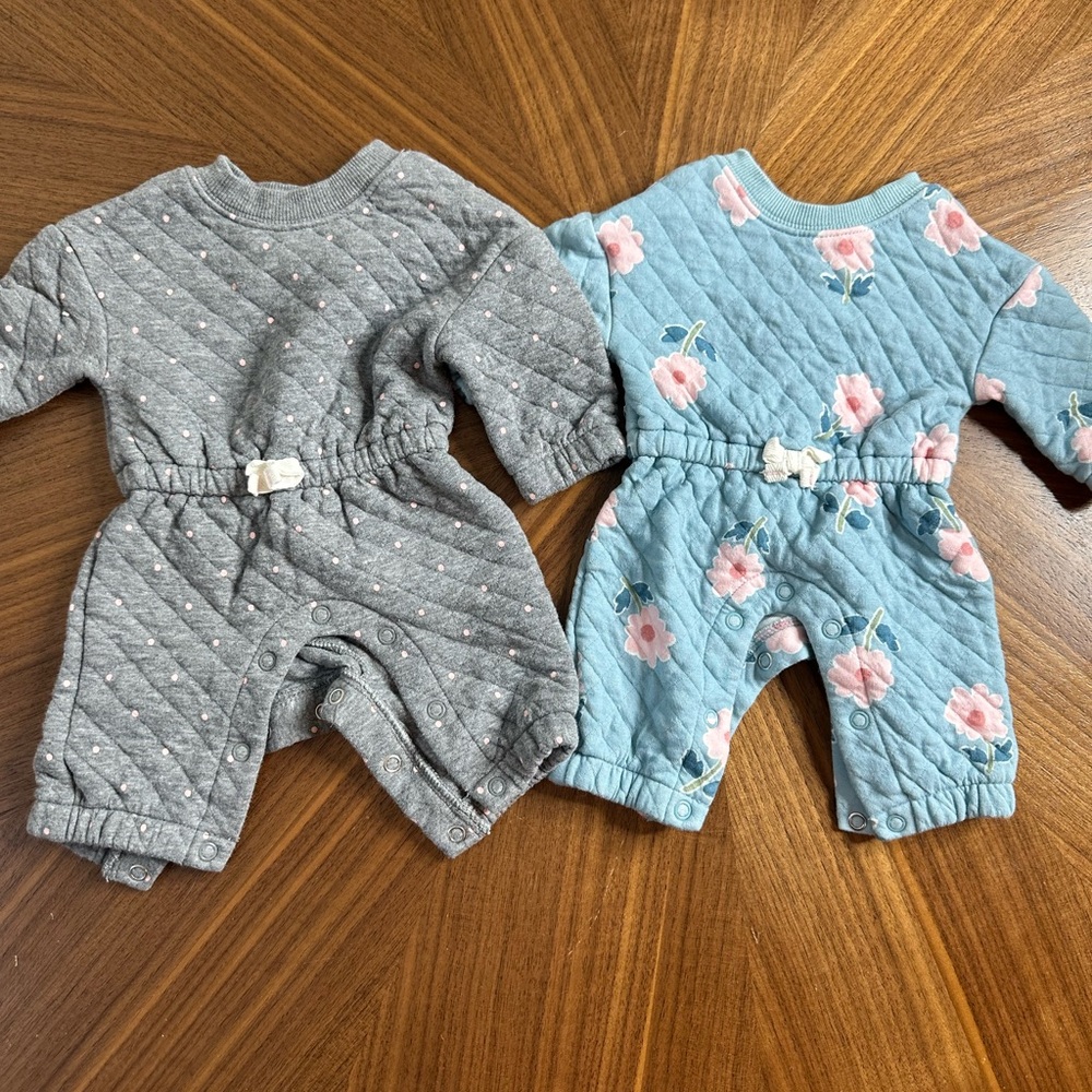 Carter's Gray and Teal Baby Rompers Set